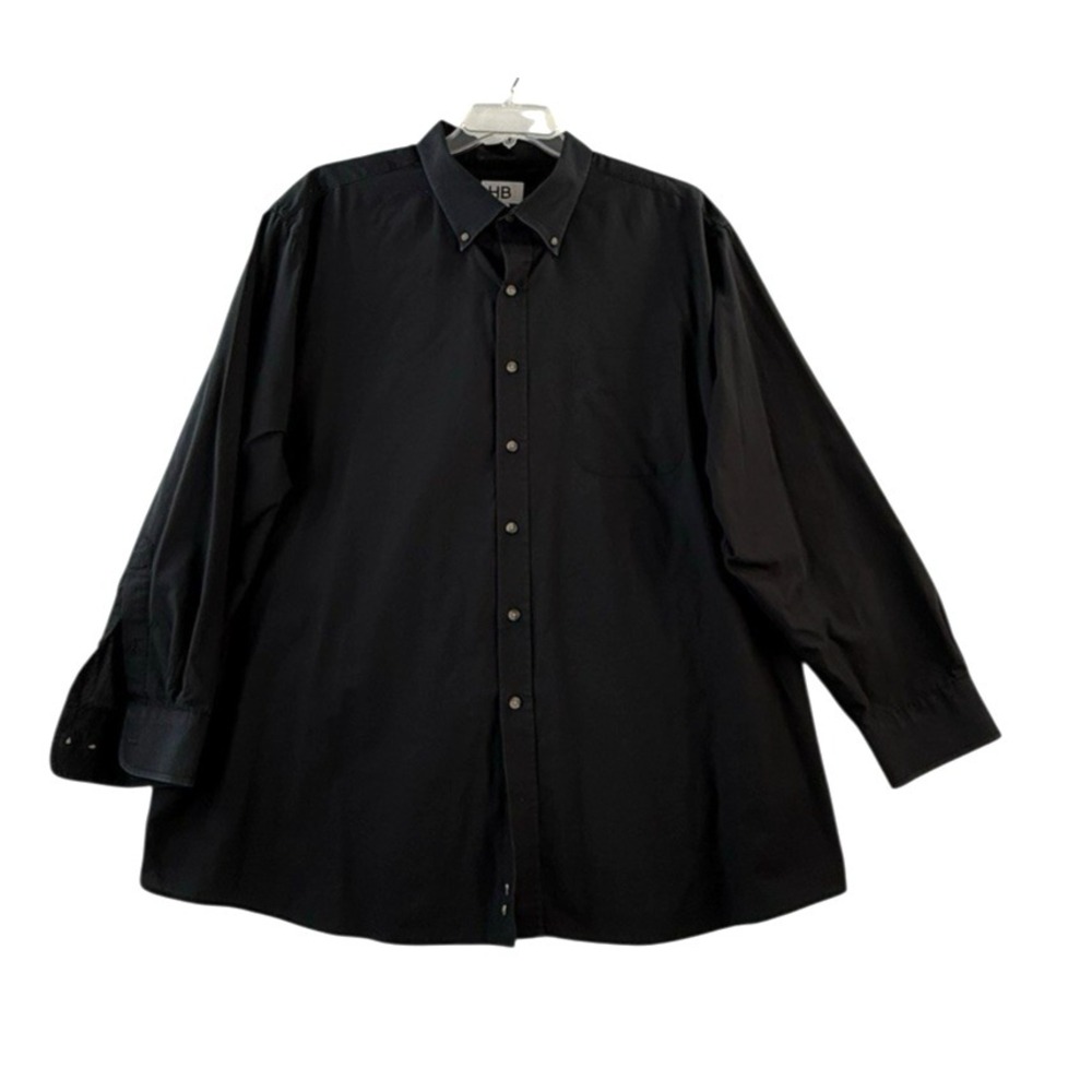 HB Harbor Bay Mens Long Sleeve Black Cotton‎ Shirt Button Down 2XL